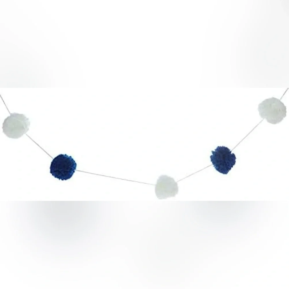Blue and White Pom Pom Garland Party Decoration Hanukkah Holiday Decor